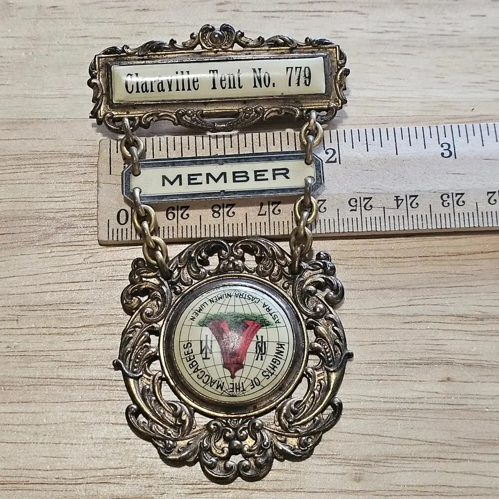 Vintage Fraternal Pin Badge Knights of the Maccabee Claraville Tent 779